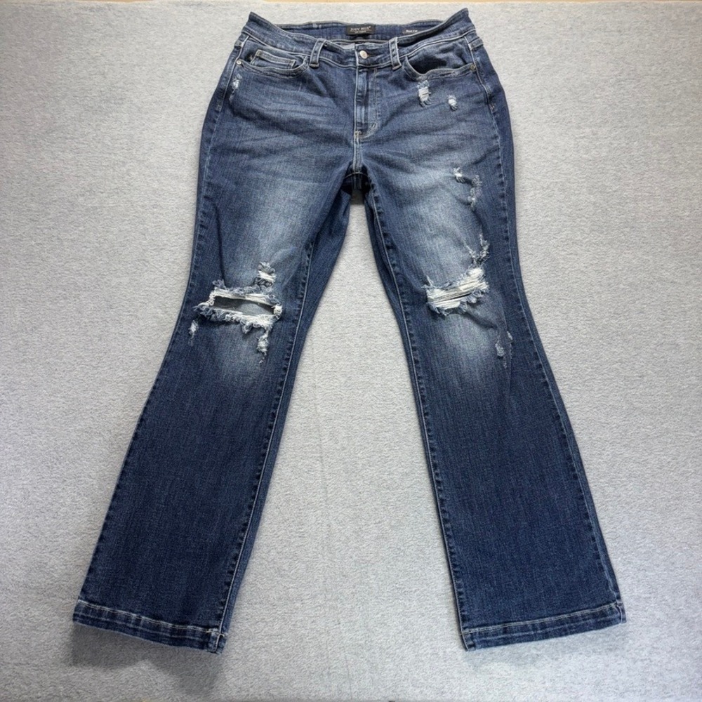 Judy Blue Jeans Womens 16W Plus Blue Bootcut Dark Wash Distressed Denim